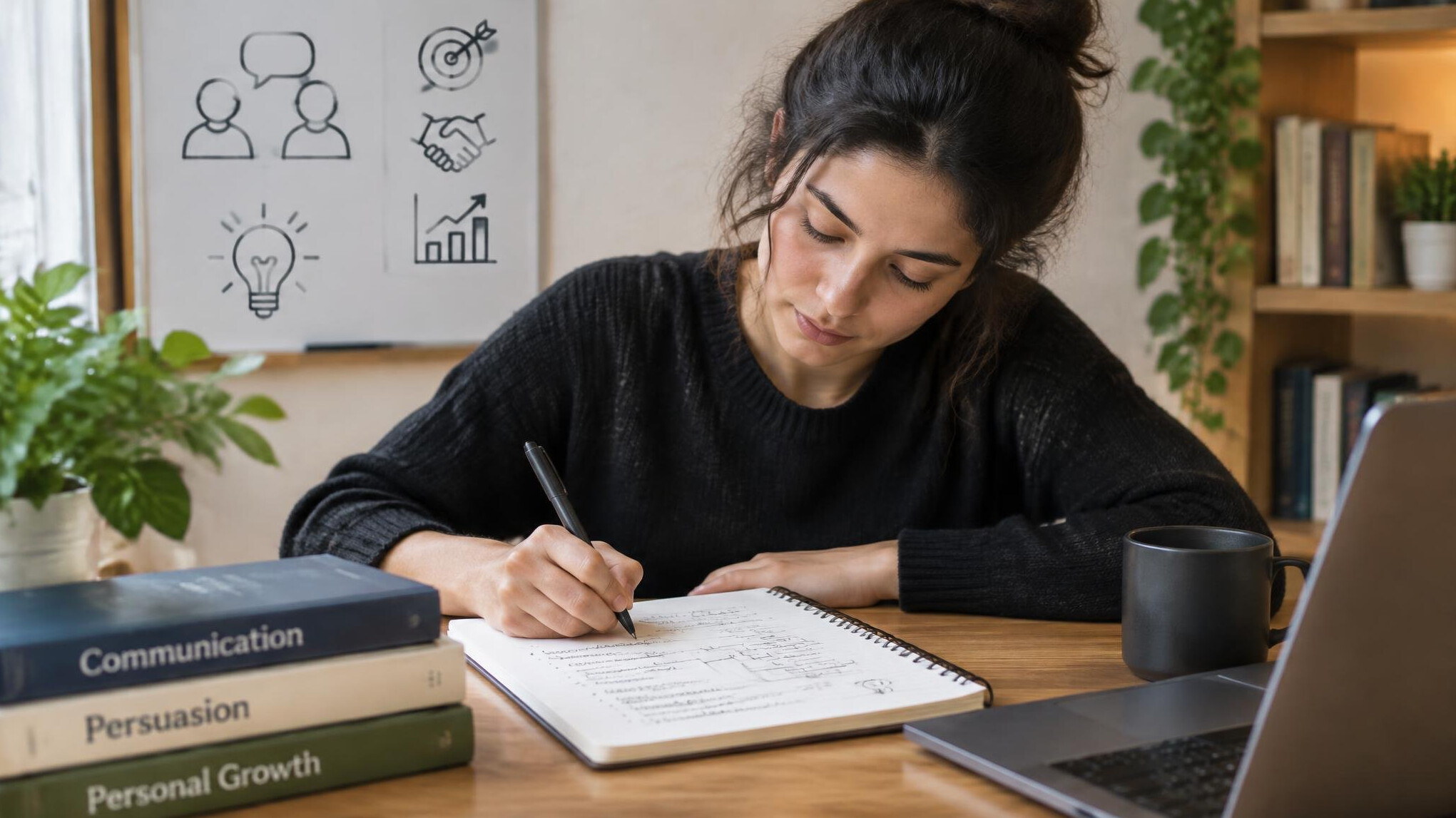 person writing notes on persuasion