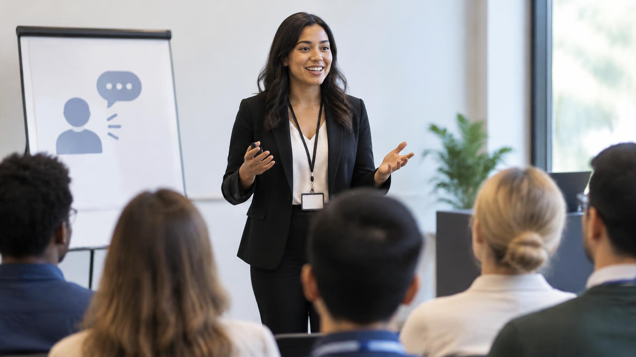person presenting to audience